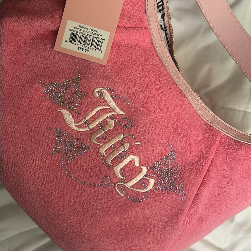 Juicy Couture Pink Velour Shoulder Bag with Embellishments